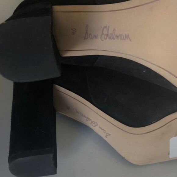 Sam Edelman Caprice Black Suede Knee-High Pull On Block Heel Almond Toe Boot 7.5 - Picture 11 of 11